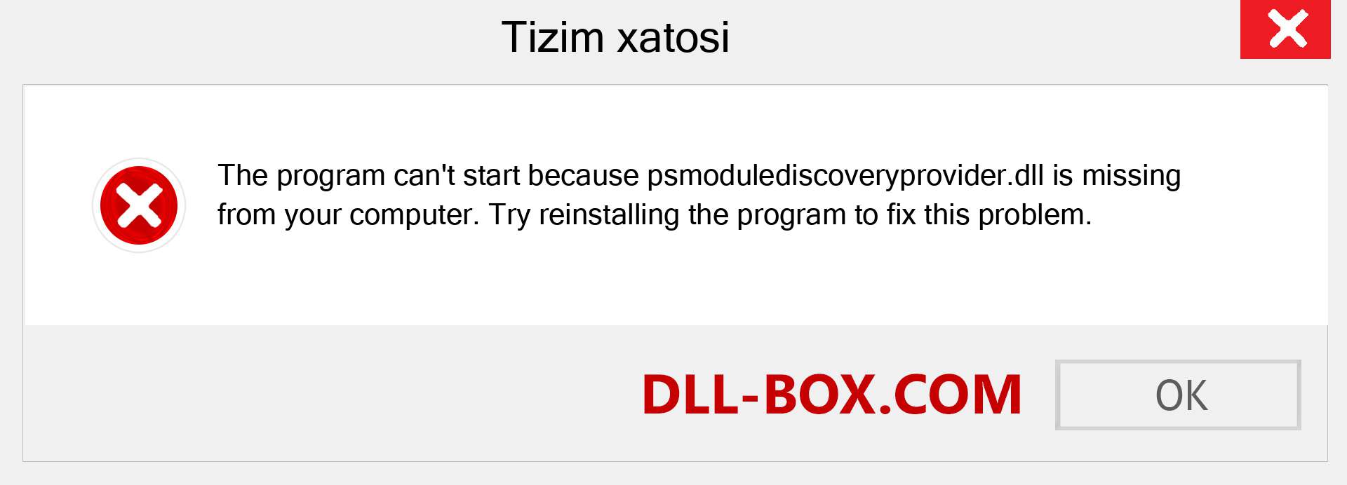 psmodulediscoveryprovider.dll fayli yo'qolganmi?. Windows 7, 8, 10 uchun yuklab olish - Windowsda psmodulediscoveryprovider dll etishmayotgan xatoni tuzating, rasmlar, rasmlar